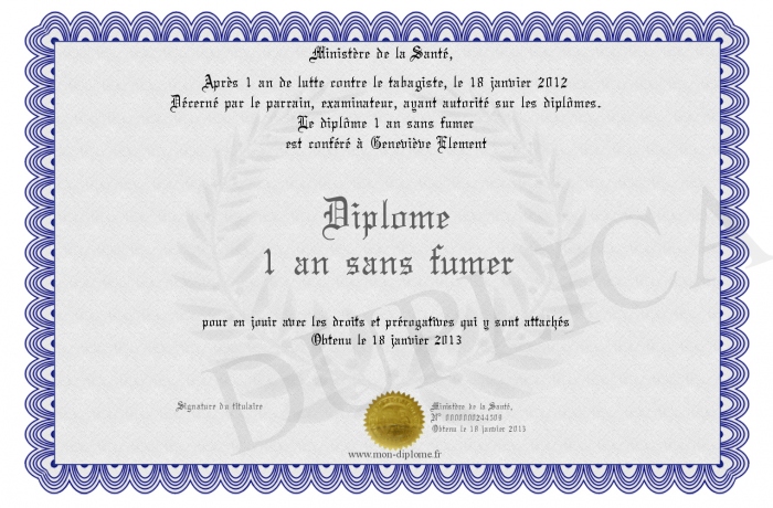 diplome 1 an sans fumer